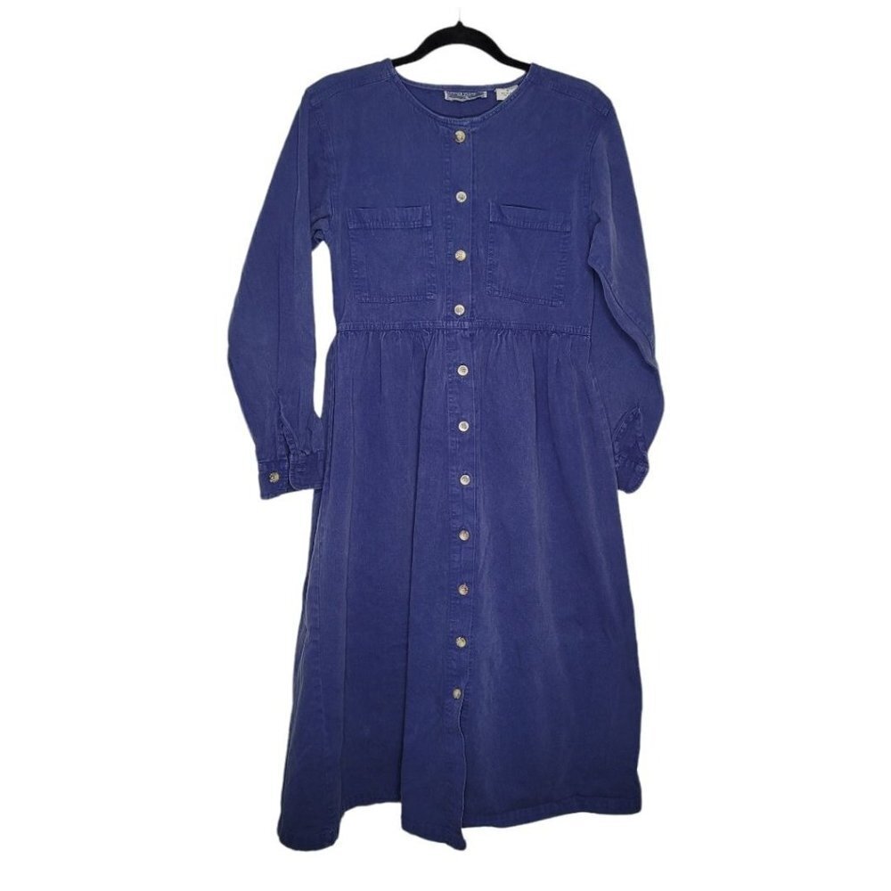 Erika Classics Womens Dress Small Blue Long Sleeve 100% Cotton back Tie detail